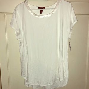 Basic White Tee with satin neckline NWT